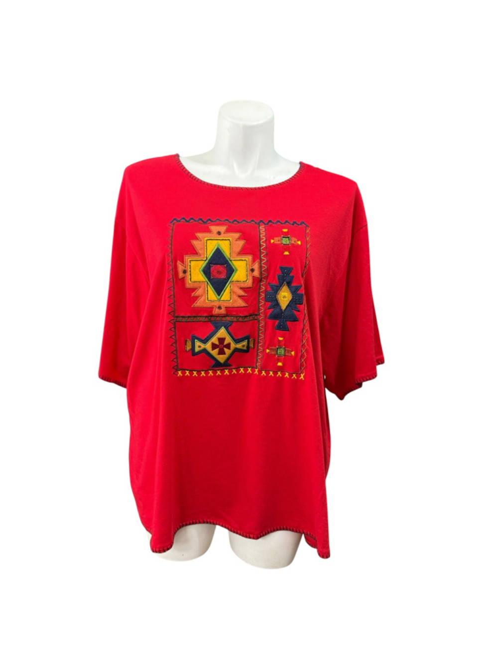 Vintage CST Blues Women’s 3X Red‎ Southwest Aztec Embroidered Beaded Shirt